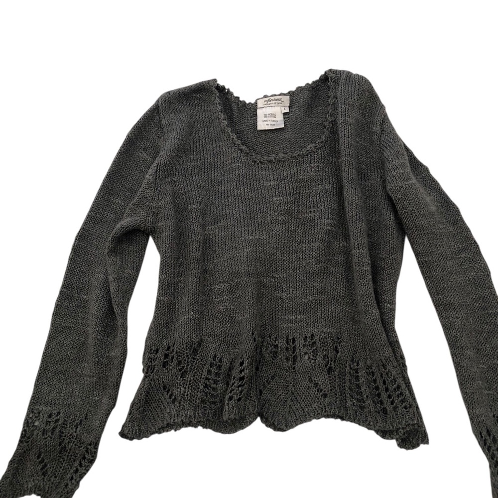 WOMEN Scoop Neck Lace-Trim Knit Sweater - Charcoal